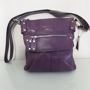 Danier Purple Distressed Leather Crossbody Bag